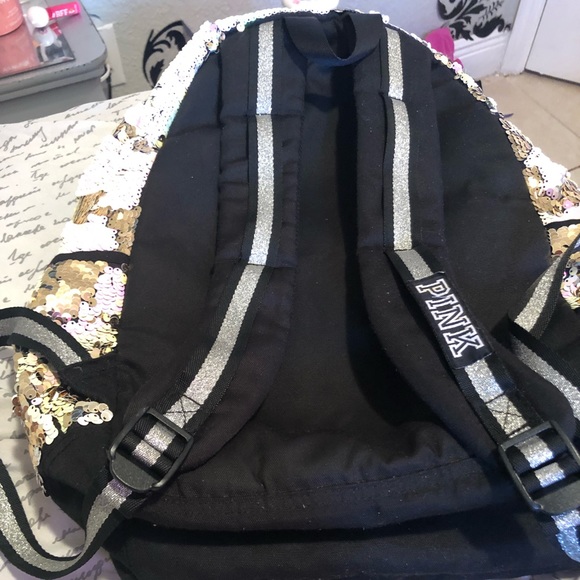 Bling campus backpack pink and gold full sequined - Picture 4 of 4